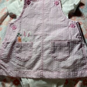 Pink Striped Baby Dress with Bunny Embroidery
